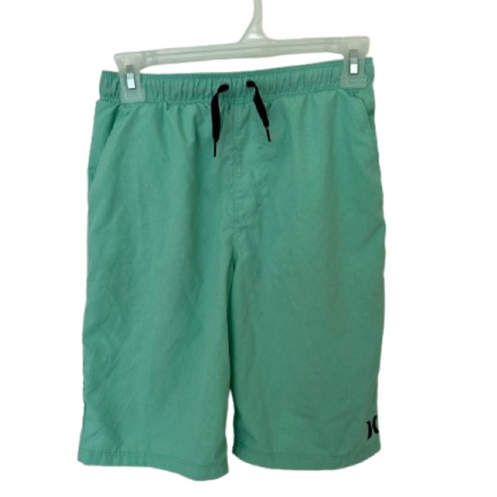 Hurley Boys Athletic Green Shorts Elastic Waist Band with Drawstring, Sz LGG